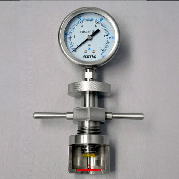 CCA Crown Cap Aphrometer showing pressure gauge and crown cap attachment