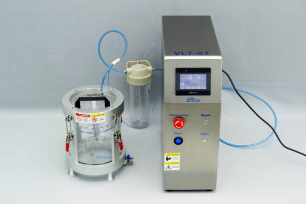 Laboratory viscometer equipment with digital display.